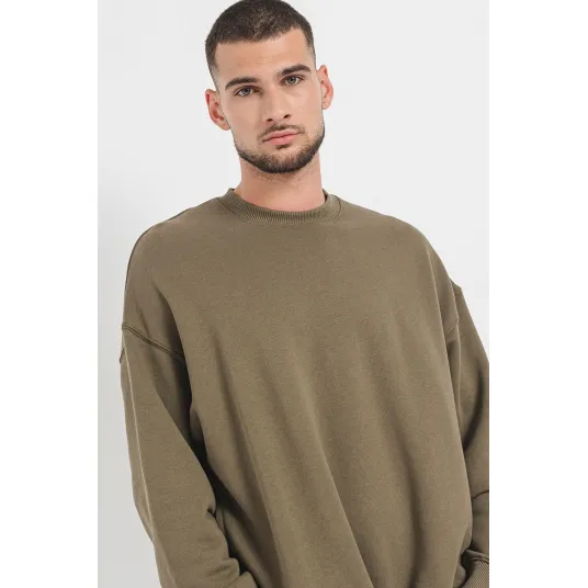 Jack & Jones, Bluza de trening cu decolteu la baza gatului si maneci cazute, Verde masliniu, XL