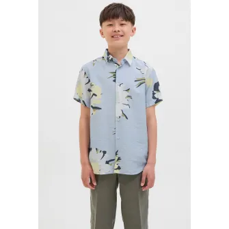 Jack & Jones, Camasa cu maneci scurte si model floral, Alb, Albastru azur, 152 CM