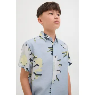 Jack & Jones, Camasa cu maneci scurte si model floral, Alb, Albastru azur, 152 CM