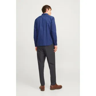 Jack & Jones, Camasa cu model si buzunar pe piept, Alb, Albastru inchis, S