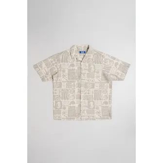 Jack & Jones, Camasa din amestec de in cu maneci scurte, Kaki, Crem, 152 CM