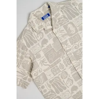 Jack & Jones, Camasa din amestec de in cu maneci scurte, Kaki, Crem, 152 CM