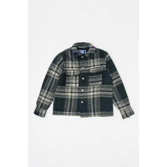 Jack & Jones, Jacheta-camasa in carouri cu buzunare aplicate, Verde inchis, Verde masliniu, Alb murdar, 140 CM