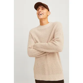 Jack & Jones, Pulover cu decolteu rotund, Bej deschis, M