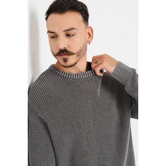 Jack & Jones, Pulover de bumbac cu aspect texturat, Alb murdar, Gri inchis, 2XL
