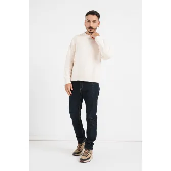 Jack & Jones, Pulover de bumbac cu maneci cazute, Bej deschis, XL
