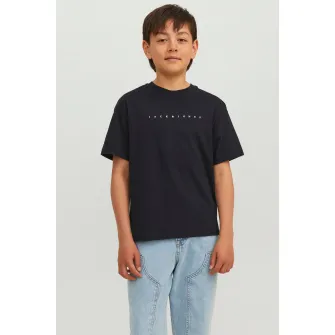 Jack & Jones, Tricou de bumbac cu imprimeu logo, Negru, 140 CM