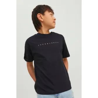 Jack & Jones, Tricou de bumbac cu imprimeu logo, Negru, 140 CM