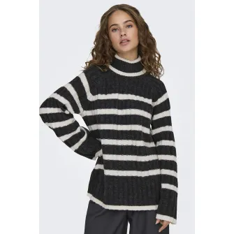 JdY, Pulover lejer cu model in dungi Miley, Alb, Negru stins, XS-S