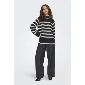 JdY, Pulover lejer cu model in dungi Miley, Alb, Negru stins, XS-S
