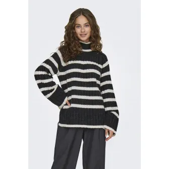 JdY, Pulover lejer cu model in dungi Miley, Alb, Negru stins, XS-S