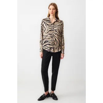 Jimmy Key, Camasa cu animal print si nasturi, Negru, Bej, S