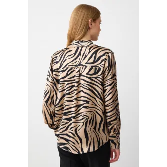 Jimmy Key, Camasa cu animal print si nasturi, Negru, Bej, S