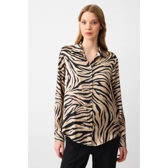 Jimmy Key, Camasa cu animal print si nasturi, Negru, Bej, S