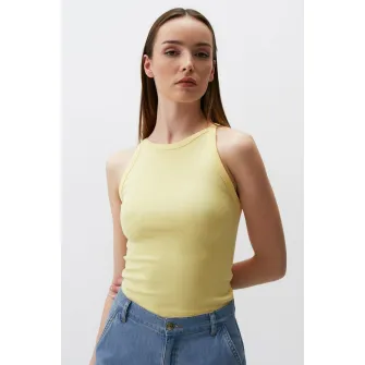 JIMMY KEY, Top slim fit cu model uni, Galben pal, XL