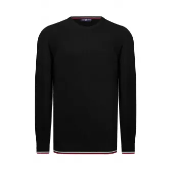 JIMMY SANDERS, Pulover din bumbac cu decolteu la baza gatului, Negru, 2XL