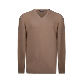 JIMMY SANDERS, Pulover din bumbac cu decolteu rotund, Maro taupe, M