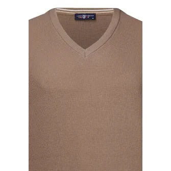 JIMMY SANDERS, Pulover din bumbac cu decolteu rotund, Maro taupe, L