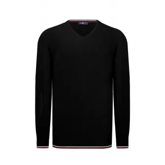 JIMMY SANDERS, Pulover din bumbac cu decolteu rotund, Negru, M