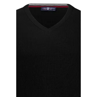 JIMMY SANDERS, Pulover din bumbac cu decolteu rotund, Negru, M