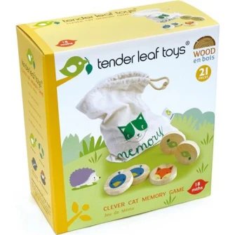 Joc de memorie Tender Leaf Toys - Pisica isteata, din lemn, 21 piese