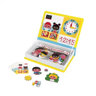 Joc magnetic Janod - Magneti Book, Ceasul, 75 piese