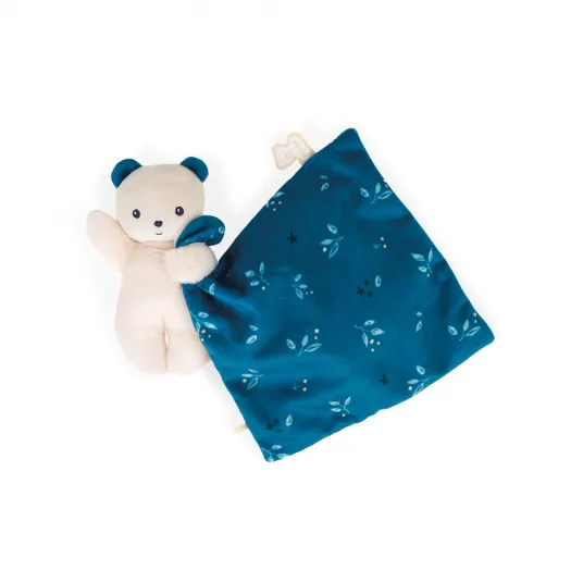 Jucarie de plus Kaloo Doudou - Ursulet cu paturica albastra, 14 cm