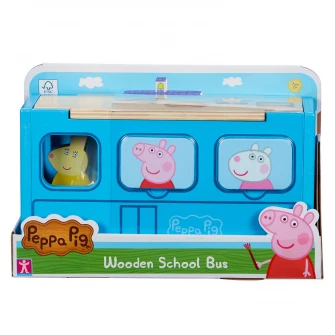 Jucarie de sortat din lemn Peppa Pig - Autobuzul scolii, cu figurina