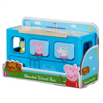 Jucarie de sortat din lemn Peppa Pig - Autobuzul scolii, cu figurina