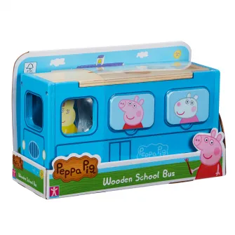 Jucarie de sortat din lemn Peppa Pig - Autobuzul scolii, cu figurina