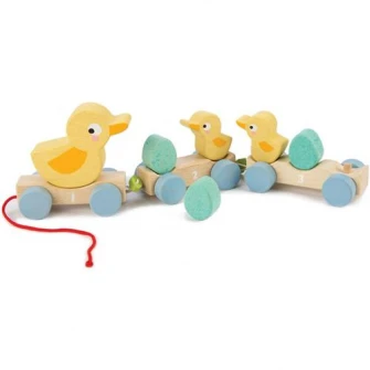 Jucarie de tras din lemn Tender Leaf Toys - Trenuletul cu ratuste, 9 piese