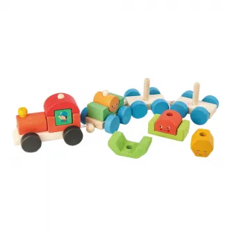 Jucarie de tras din lemn Tender Leaf Toys - Trenuletul fericirii, 14 piese