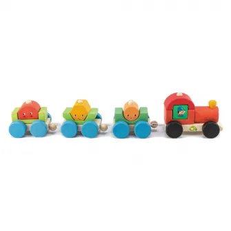Jucarie de tras din lemn Tender Leaf Toys - Trenuletul fericirii, 14 piese