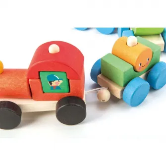 Jucarie de tras din lemn Tender Leaf Toys - Trenuletul fericirii, 14 piese