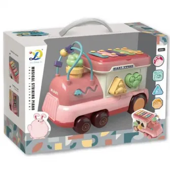 Jucarie interactiva de tras, Mappy Locomotiva cu activitati, piese de sortare si xilofon, roz