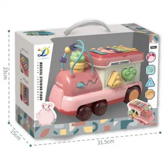 Jucarie interactiva de tras, Mappy Locomotiva cu activitati, piese de sortare si xilofon, roz