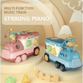 Jucarie interactiva de tras, Mappy Locomotiva cu activitati, piese de sortare si xilofon, roz
