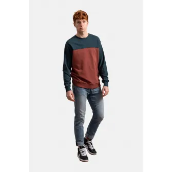KAFT, Bluza sport unisex cu model colorblock, Caramiziu, Albastru petrol, 2XL