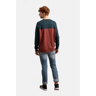 KAFT, Bluza sport unisex cu model colorblock, Caramiziu, Albastru petrol, M