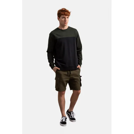 KAFT, Bluza sport unisex cu model colorblock, Gri inchis, Negru, XS