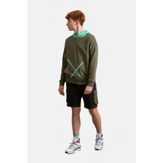 KAFT, Hanorac unisex cu model colorblock, Albastru aquamarin, Verde militar, 2XL