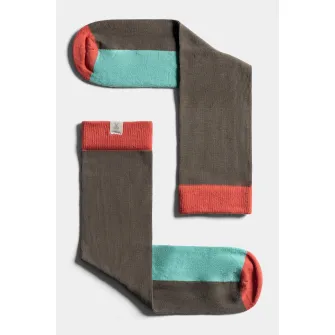 KAFT, Sosete lungi unisex cu model colorblock, Corai, Albastru aquamarin, Verde militar, S