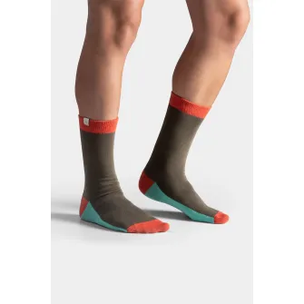 KAFT, Sosete lungi unisex cu model colorblock, Corai, Albastru aquamarin, Verde militar, S