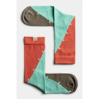 KAFT, Sosete unisex din amestec de bumbac cu model colorblock, Albastru aquamarin, Caramiziu, M