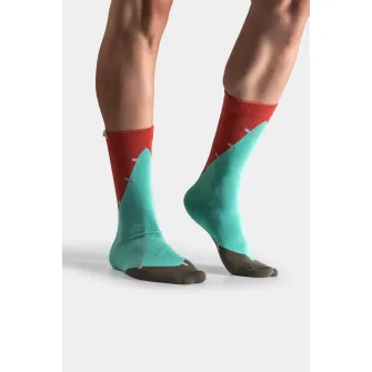 KAFT, Sosete unisex din amestec de bumbac cu model colorblock, Albastru aquamarin, Caramiziu, M
