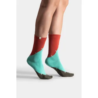 KAFT, Sosete unisex din amestec de bumbac cu model colorblock, Albastru aquamarin, Caramiziu, M