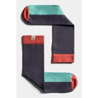 KAFT, Sosete unisex lungi cu model colorblock, Corai, Albastru aquamarin, Albastru marin, S