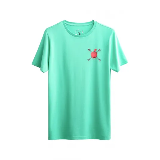 KAFT, Tricou unisex cu decolteu la baza gatului si imprimeu grafic Apple, Albastru aquamarin, S