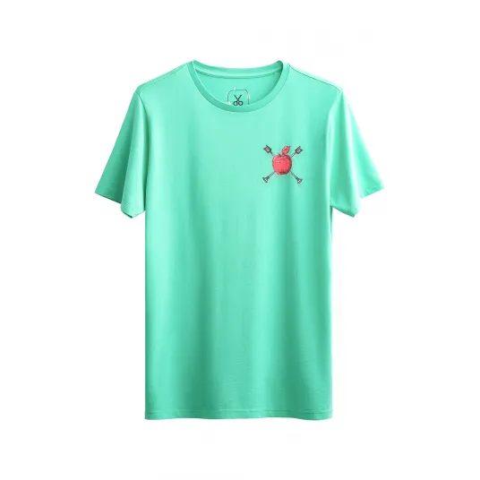 KAFT, Tricou unisex cu decolteu la baza gatului si imprimeu grafic Apple, Albastru aquamarin, M