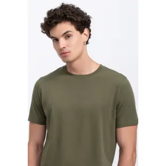 KAFT, Tricou unisex cu decolteu la baza gatului, Verde militar, 2XL